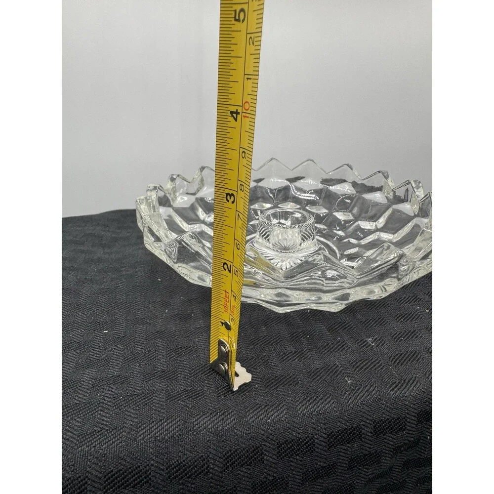 VTG FOSTORIA AMERICAN CLEAR GLASS 3 FOOTED ROUND CANDLESTICK HOLDER 6 3/8